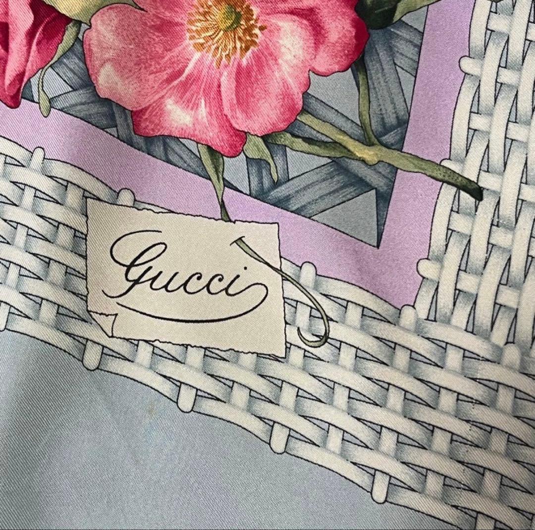 GUCCI グッチ　シルク　スカーフ　ストール　花模様　ビンテージ