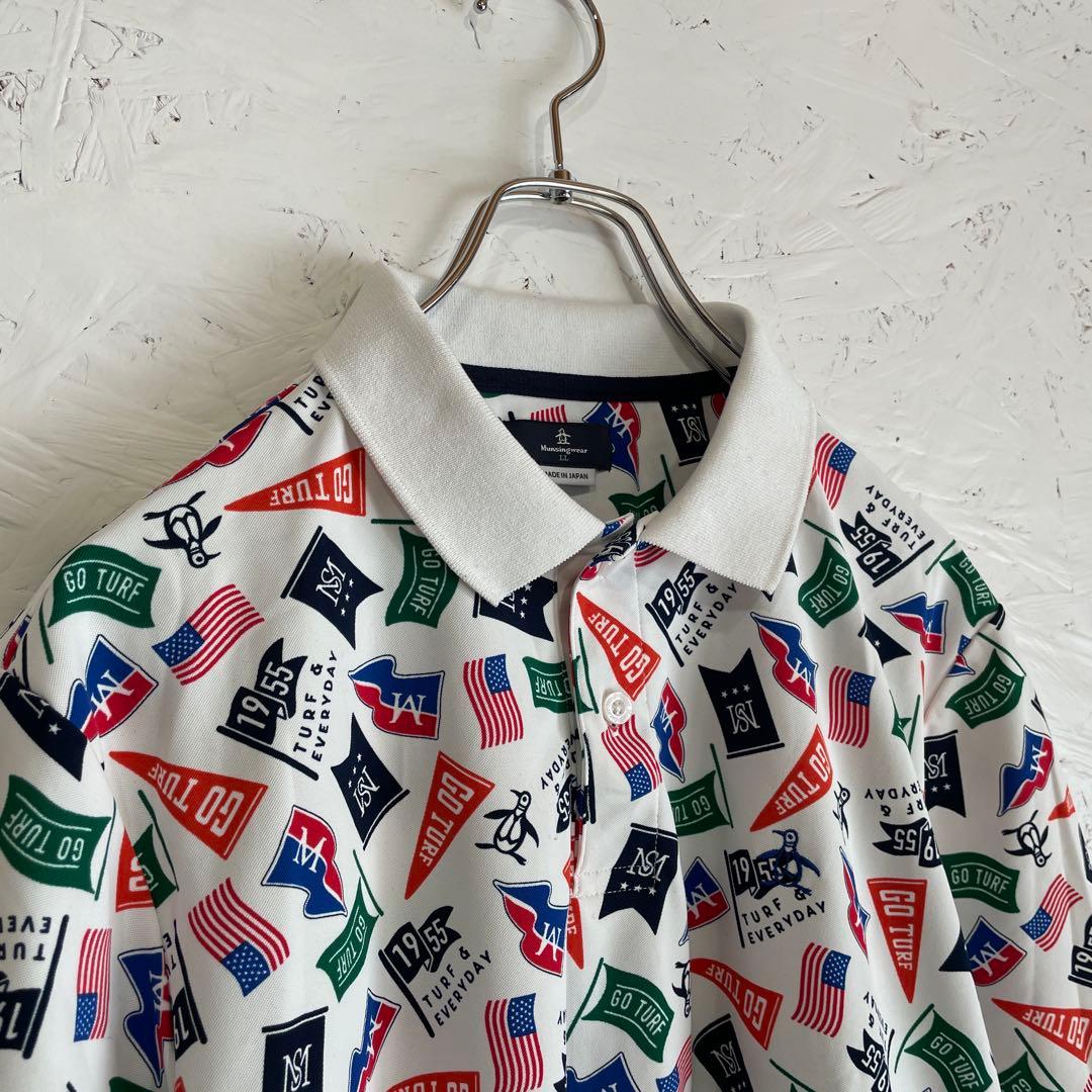 ゴルフウェア　日本製【Munsingwear】総柄プリント半袖ポロシャツ　LL