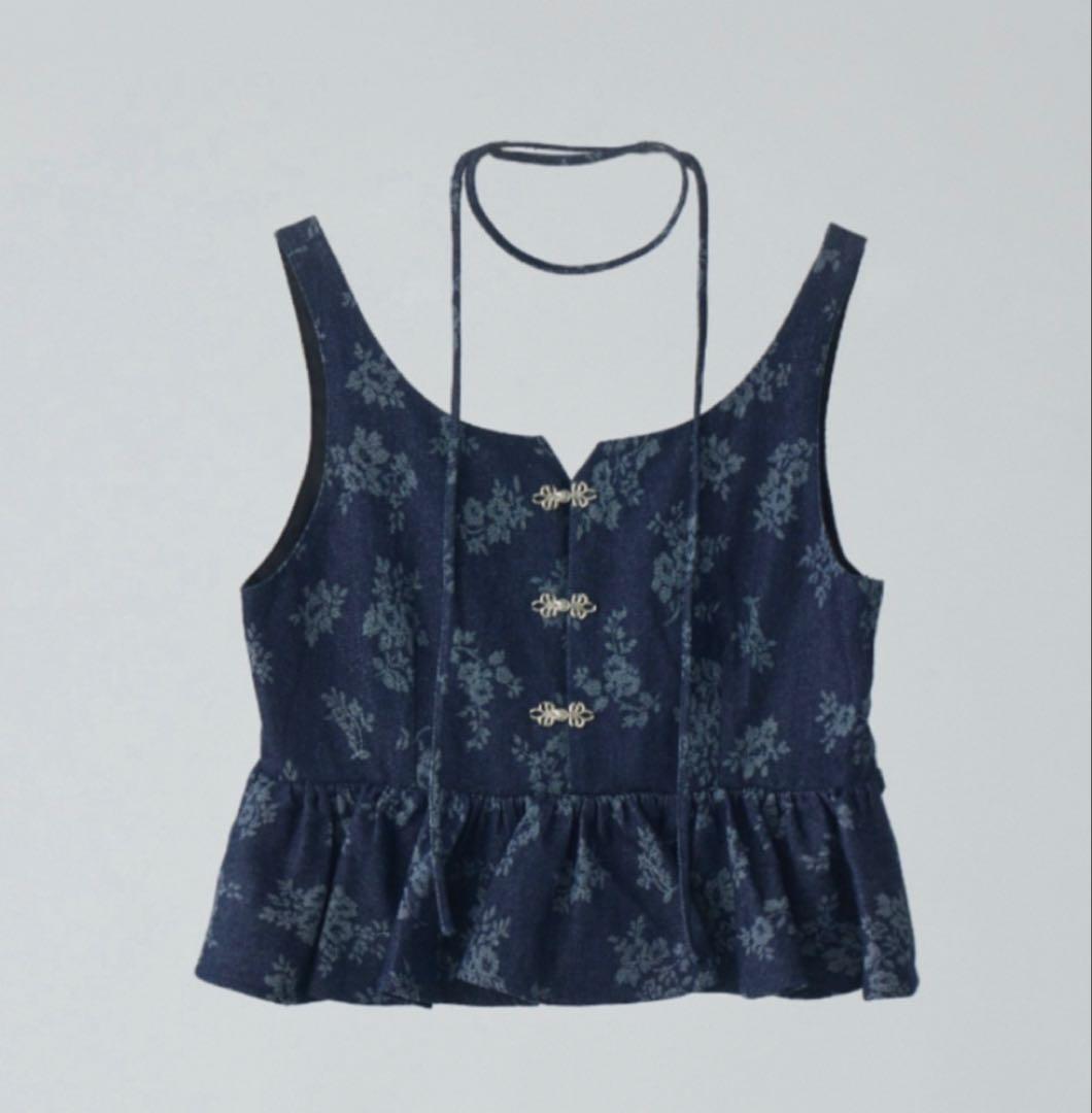 idem イデム　flower jacquard denim bustier