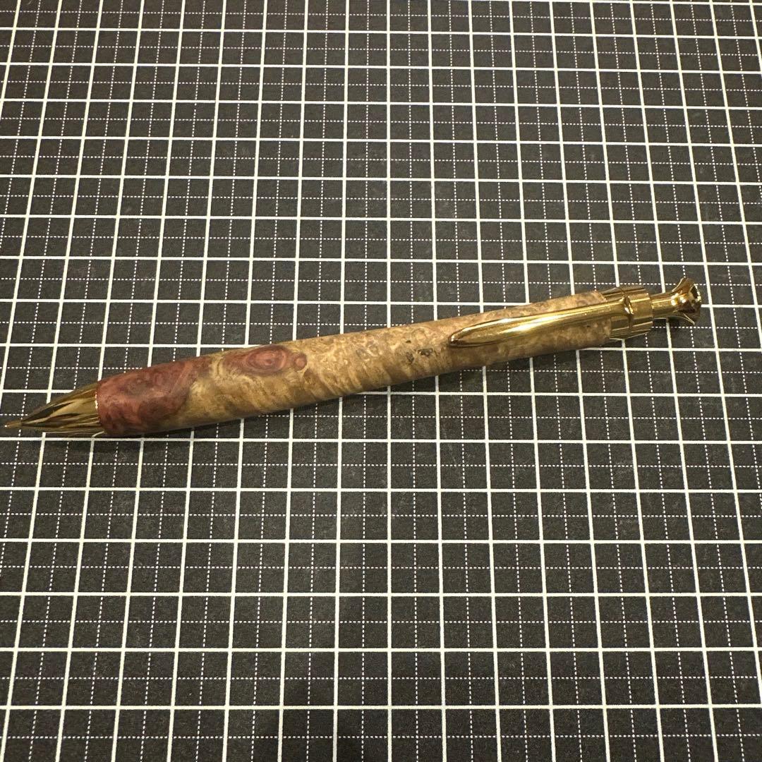 こぶた工房 花梨瘤紅白 シャーペン ゴールド金具 0.5mm