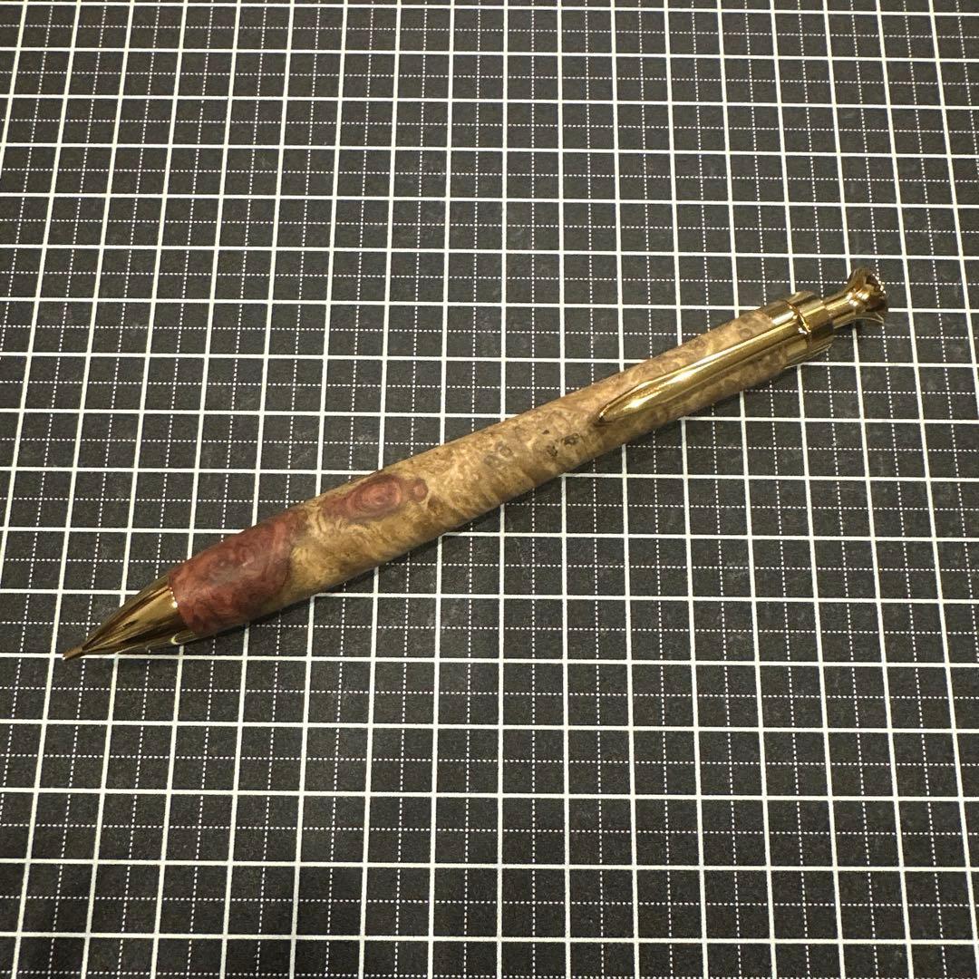 こぶた工房 花梨瘤紅白 シャーペン ゴールド金具 0.5mm