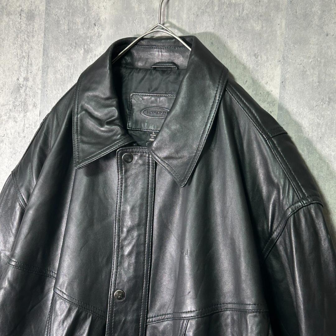 大きいサイズ 本革 レザージャケット ブルゾン 黒 エンボスロゴ