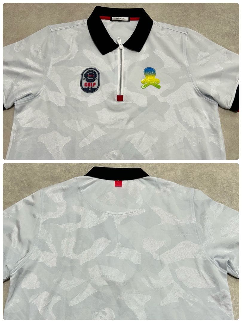 極美品 MARK&LONA ハーフジップ ポロシャツ スカルロゴ シャツ XL