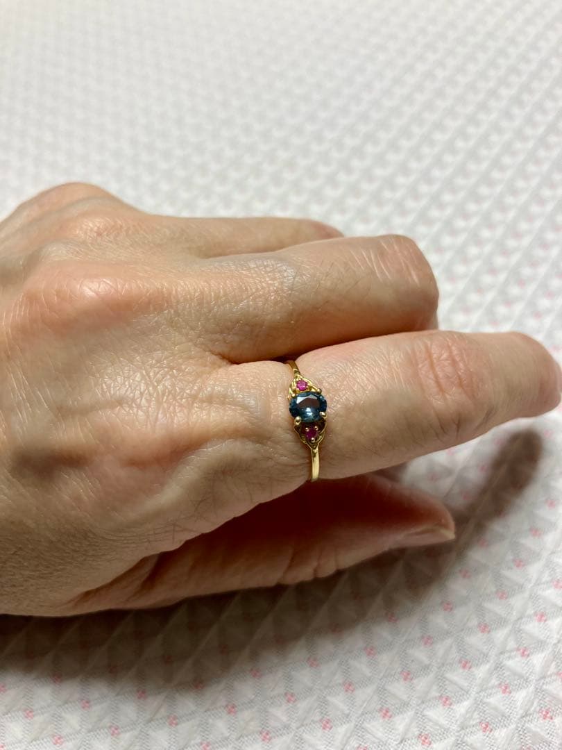 K18＊モンタナサファイア0.39ct.＆ピンクサファイアリング11号です