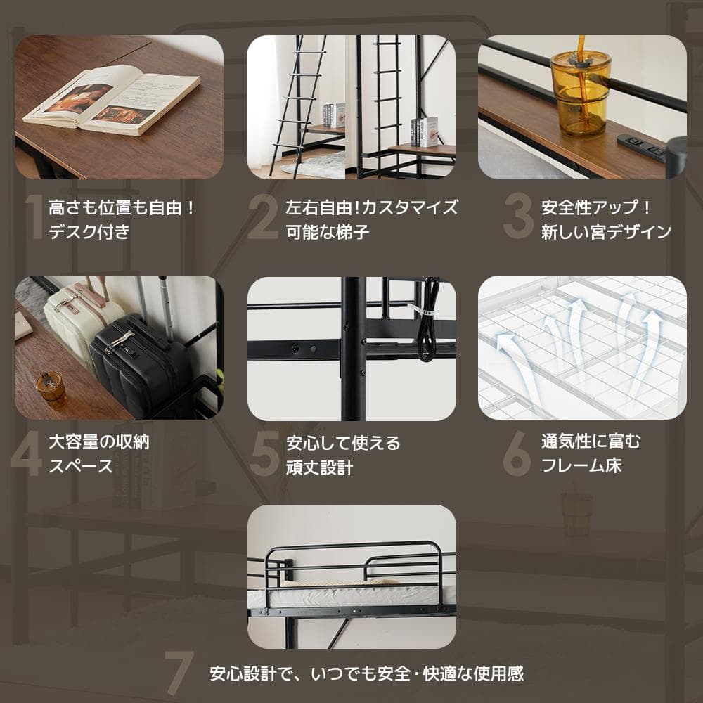 激安！コンセント付きロフトベッド（S）オシャレ　コンパクト　BLACK