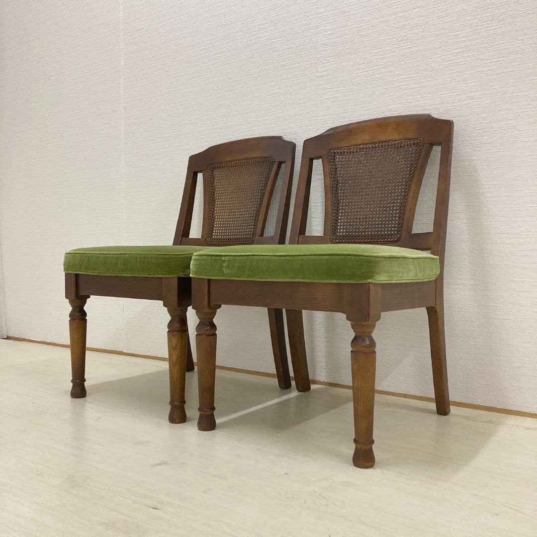 【飛騨産業】キツツキ　モケットグリーン　ダイニングチェア　椅子　２脚セット