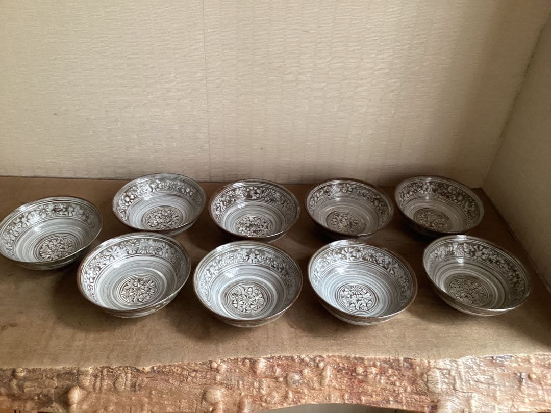 【美品】清水焼き　花三島皿　5枚セット