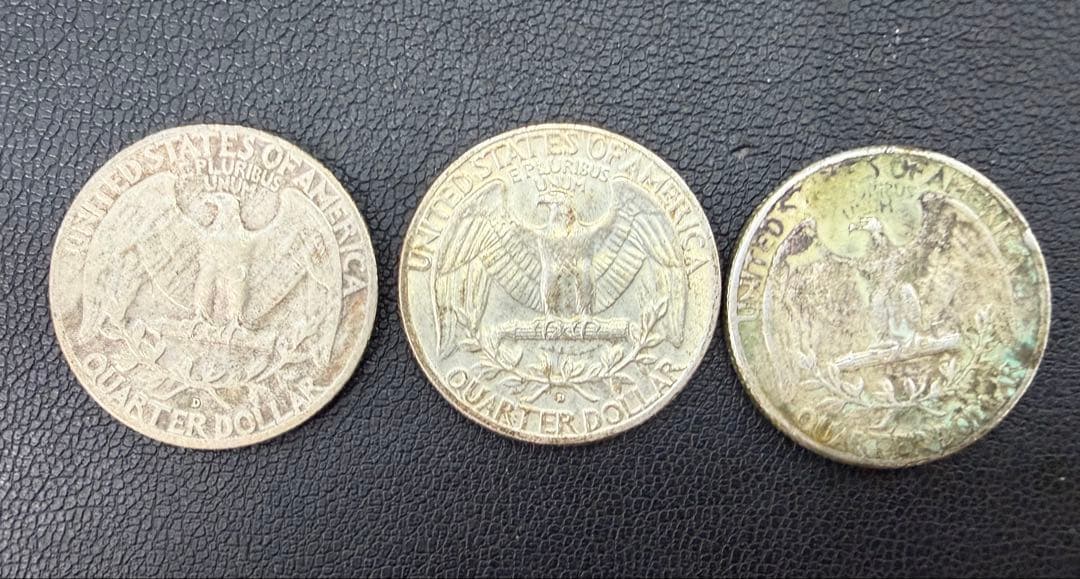 ワシントン・クォーターダラー銀貨　25セント 3枚　1958年1964年
