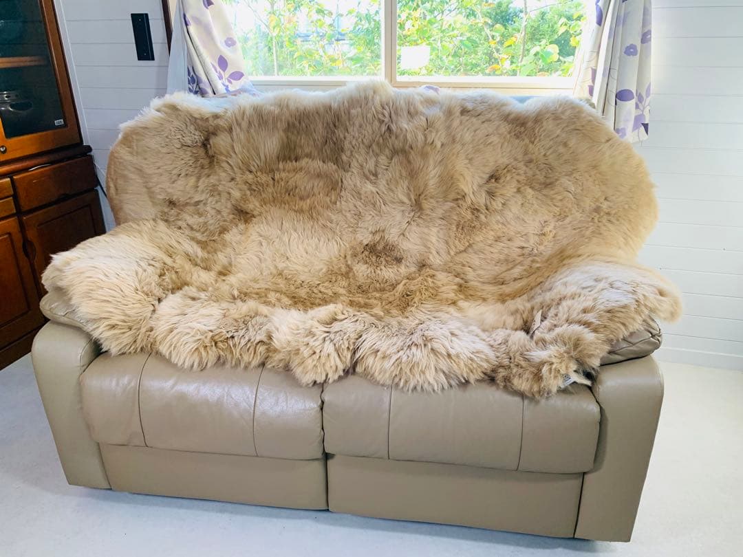 ムートン長毛フリース　4匹タイプ　約100x170cm キャメル