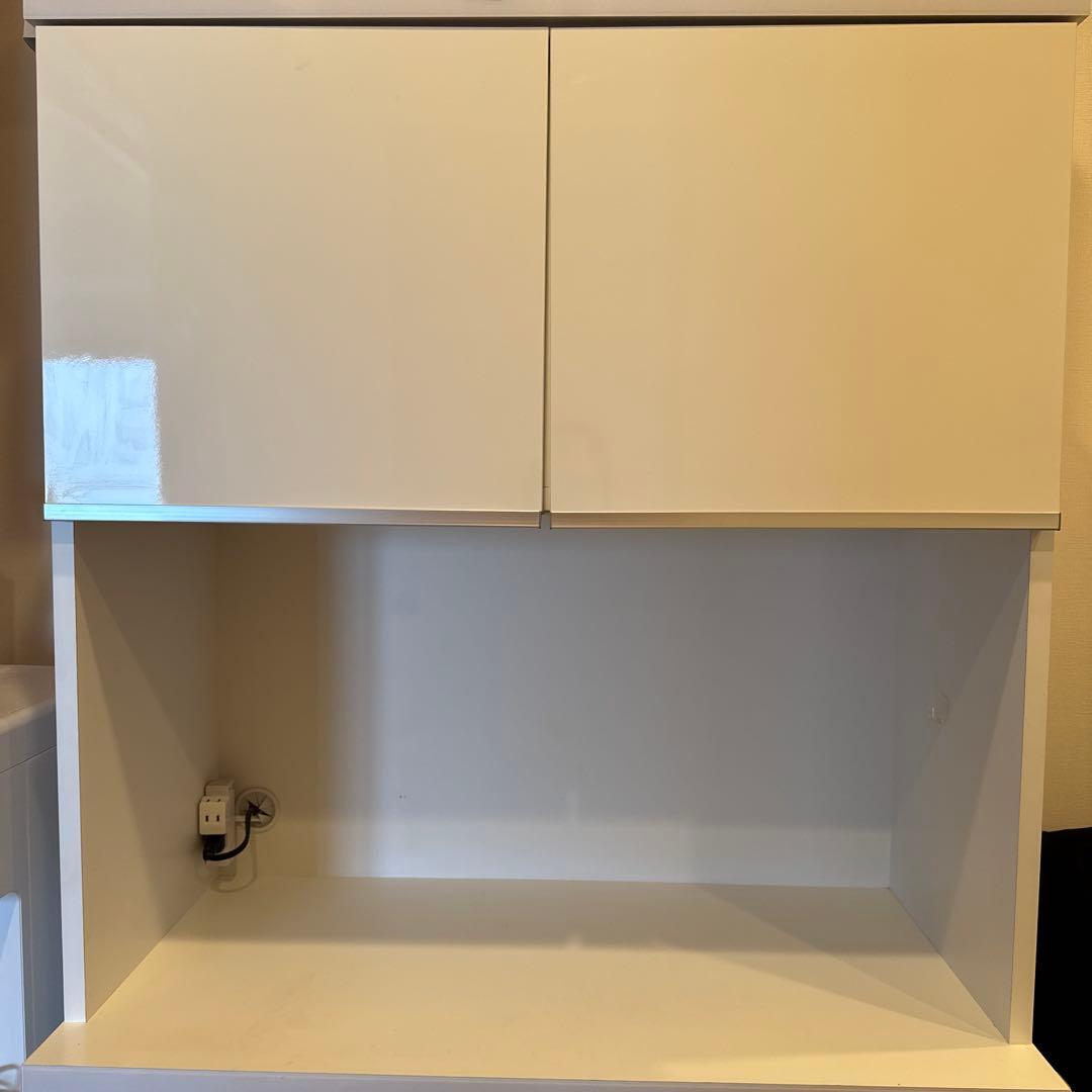 【美品】鏡面ホワイト 食器棚・レンジ台　大川家具
