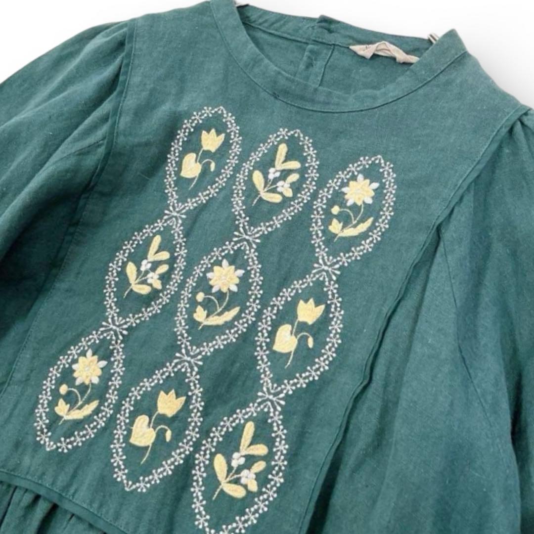 SM2 マカベアリス×Samansa Mos2刺繍ワンピース リネン混 F 緑