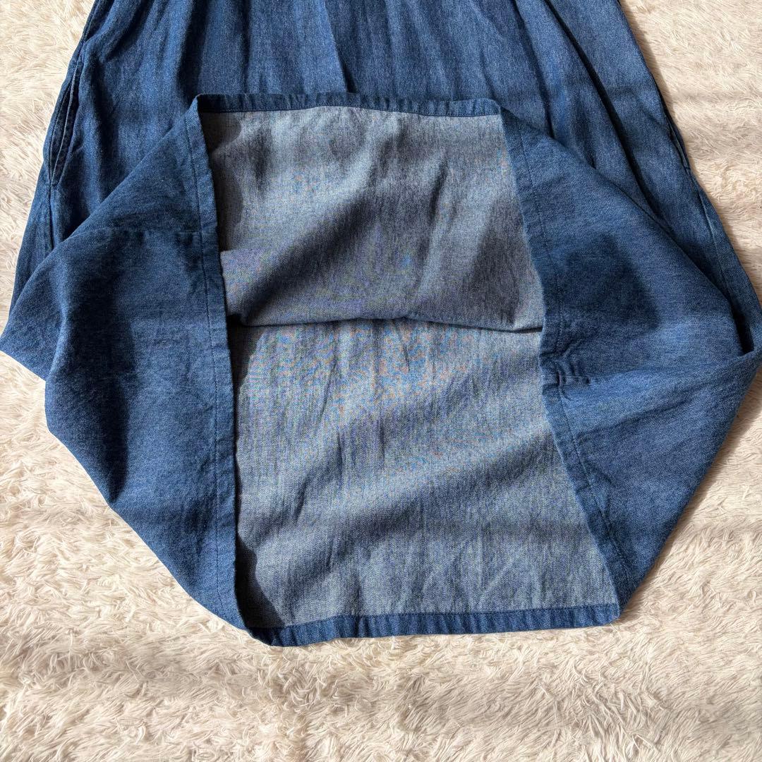 グレースクラス デニム刺繍ワンピース ボリューム袖 七分丈
