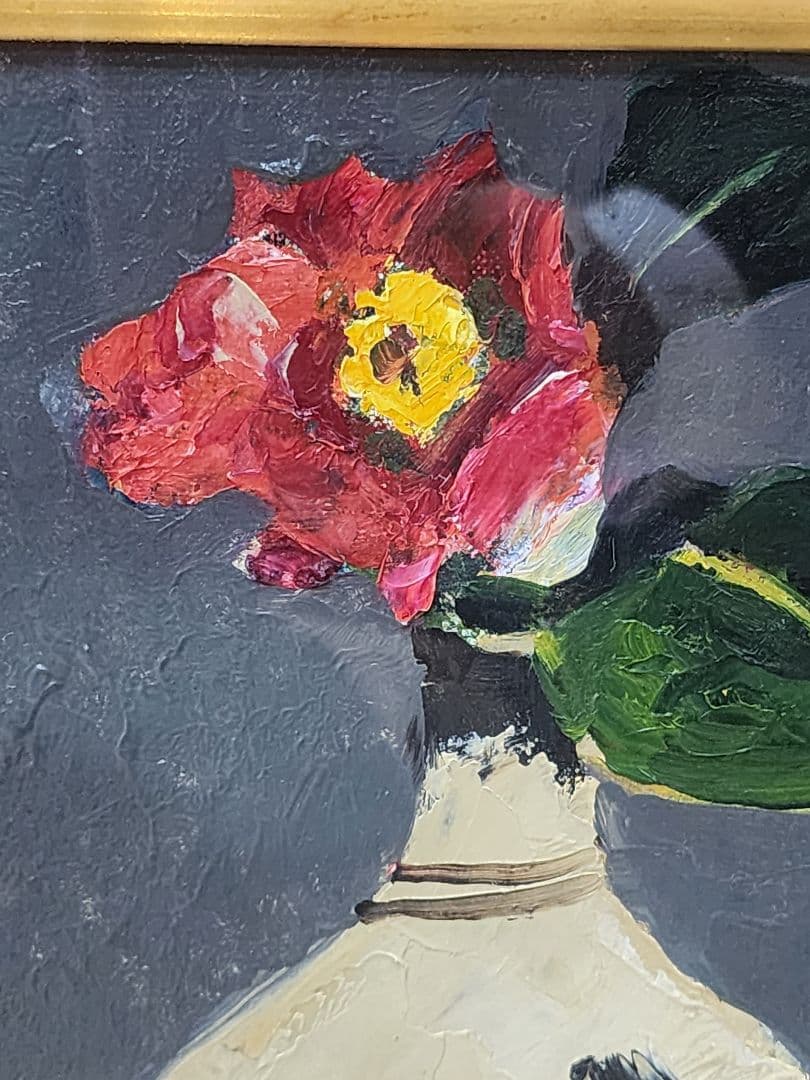 上田清一 「椿」 F3号 国画会 神戸 油彩画 Seiichi Ueda　油絵