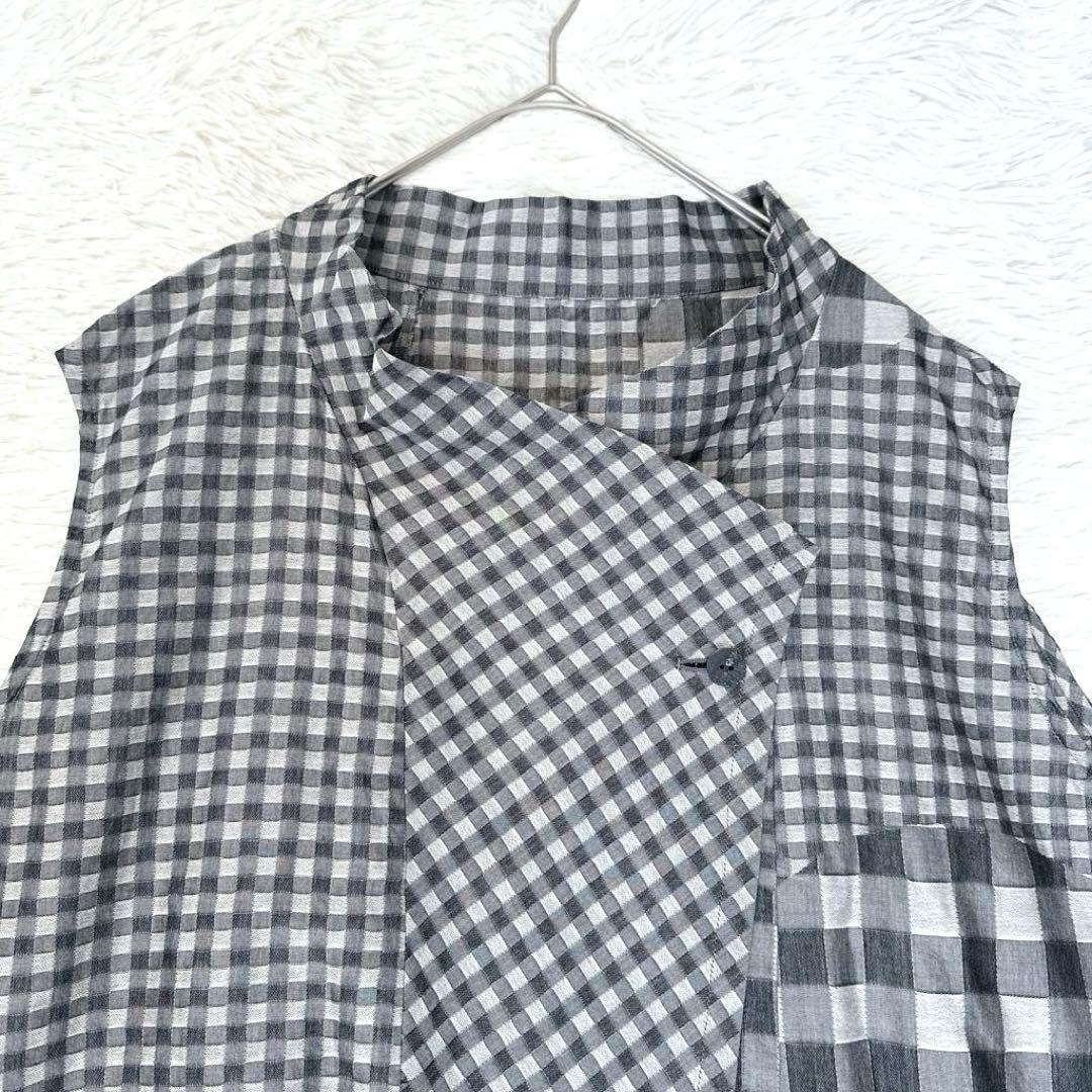 新品同様 慈雨 センソユニコ 変形 パッチワーク ベスト ジレ ギンガム XL