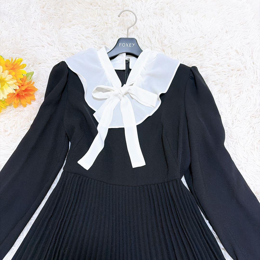 美品✨セルフォード ボウタイプリーツ ワンピース リボン 2WAY 襟 マキシ丈
