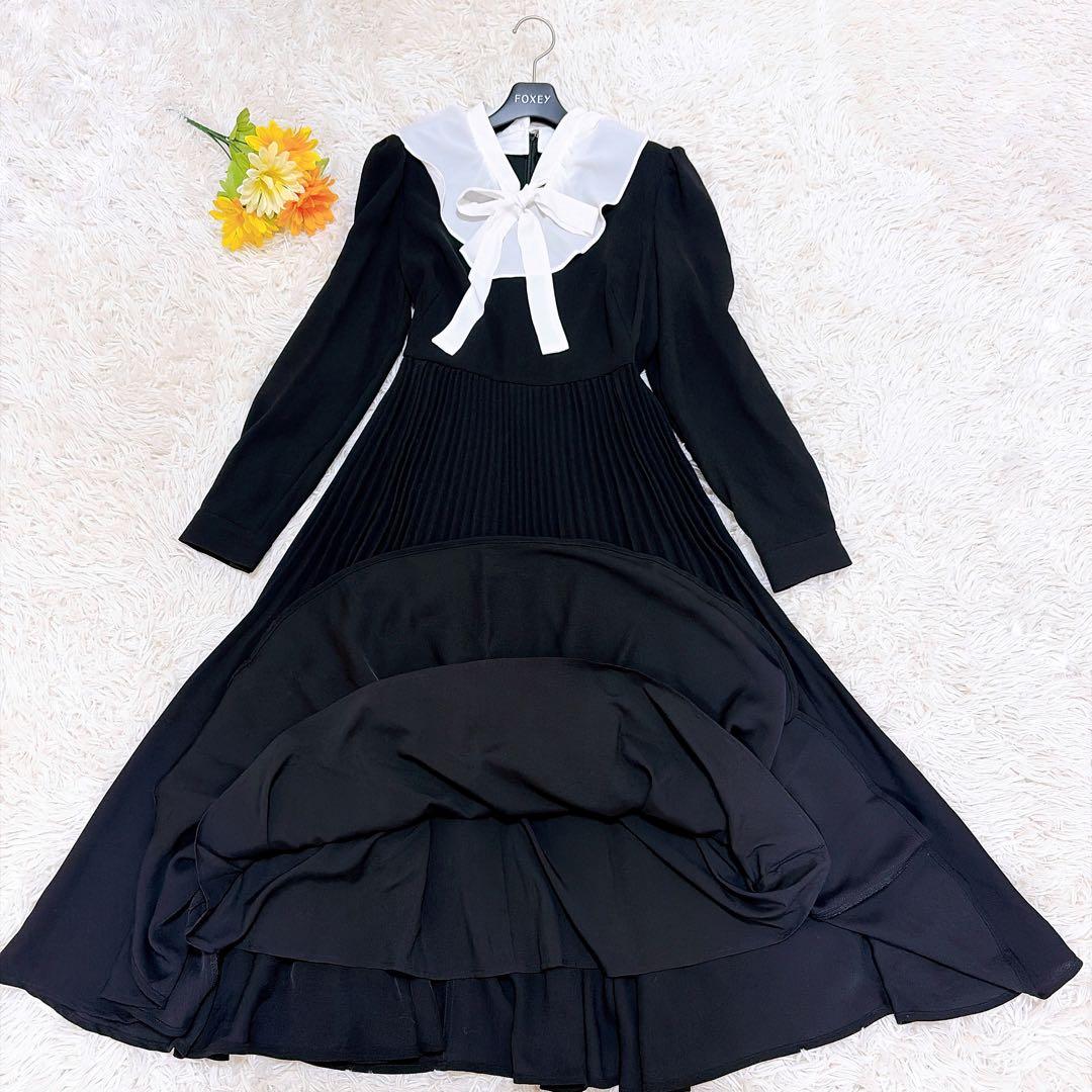 美品✨セルフォード ボウタイプリーツ ワンピース リボン 2WAY 襟 マキシ丈