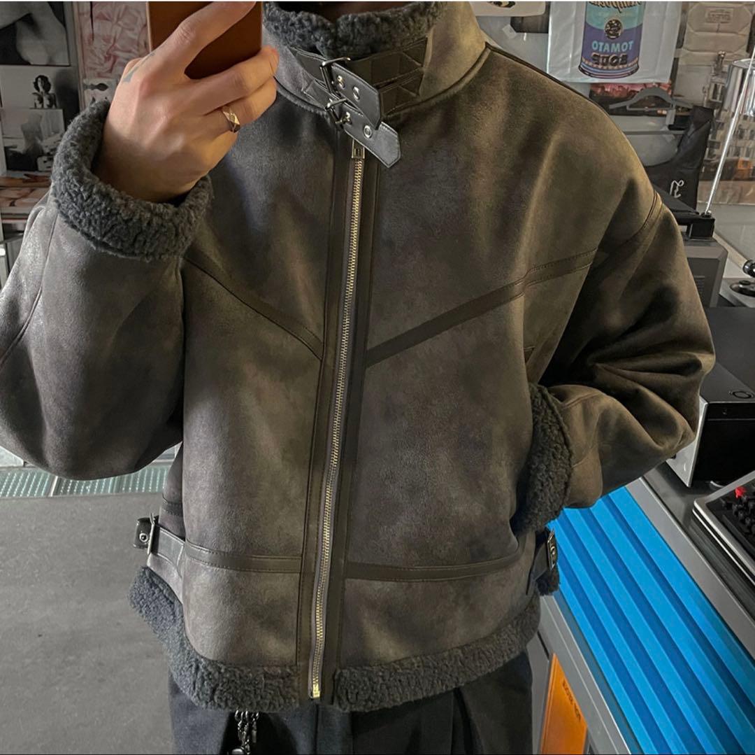 ジャケット・アウター ASCLO Suede Crop Mustang Jacket Charcoal