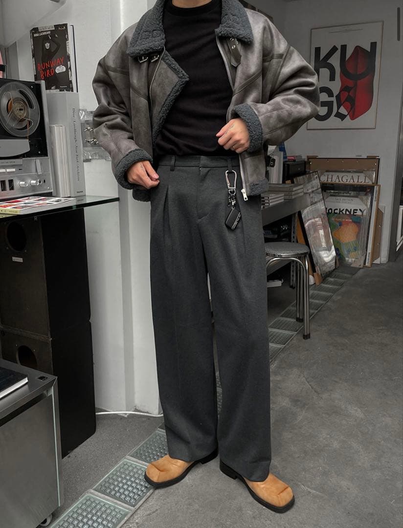 ジャケット・アウター ASCLO Suede Crop Mustang Jacket Charcoal