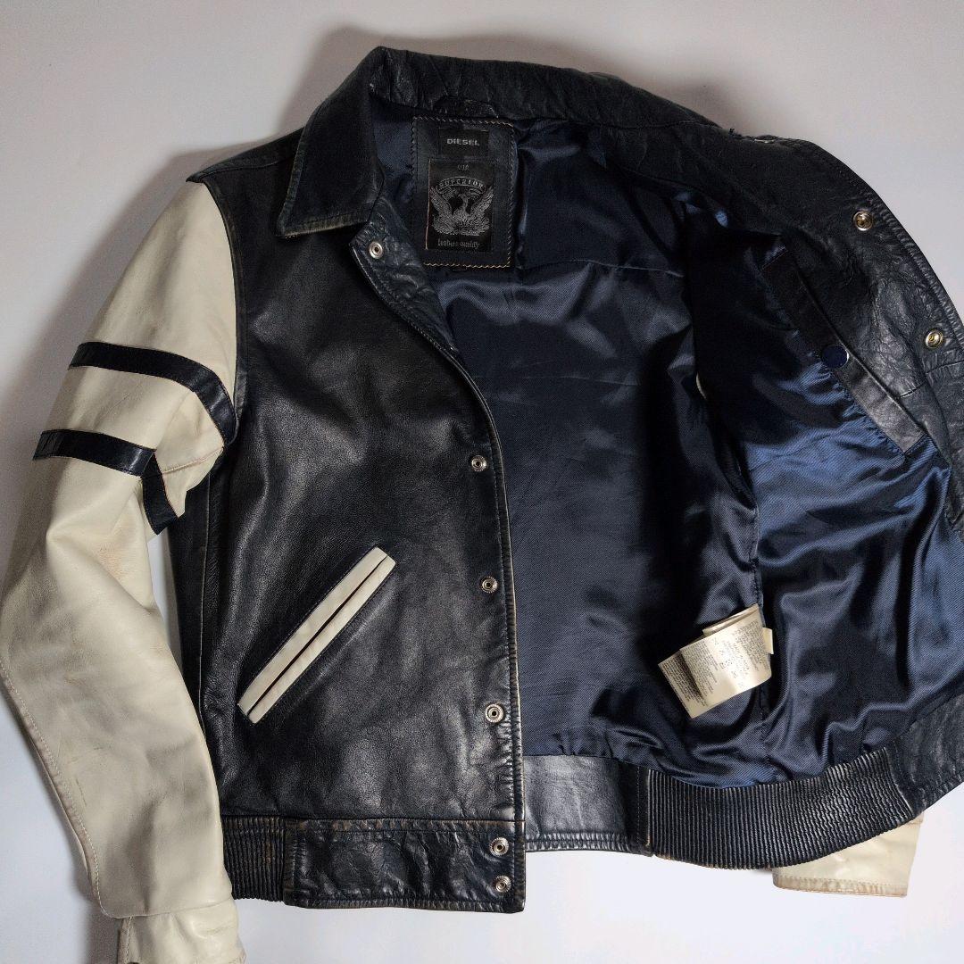 DIESEL ディーゼル ワッペン レザースタジャン 牛革 カウレザー S