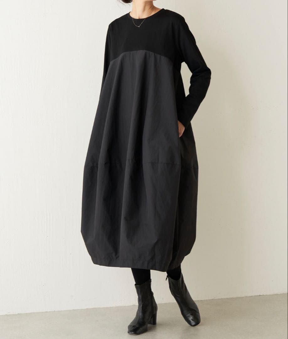 【極美品】BEARDSLEY マルワンピ　バルーン　コクーン　ブラック　サイズ1