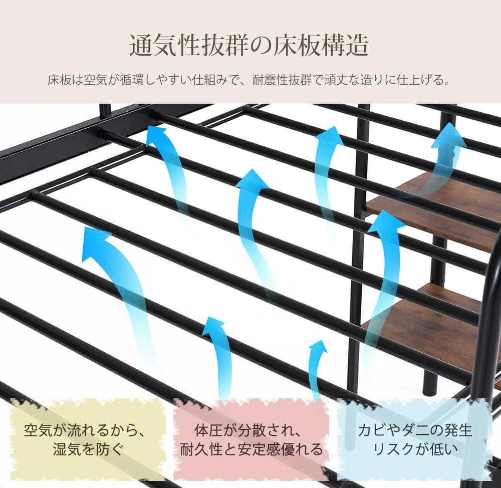 人気再入荷！収納棚付ロフトベッド（S） 北欧風 おしゃれ かわいい　BLACK