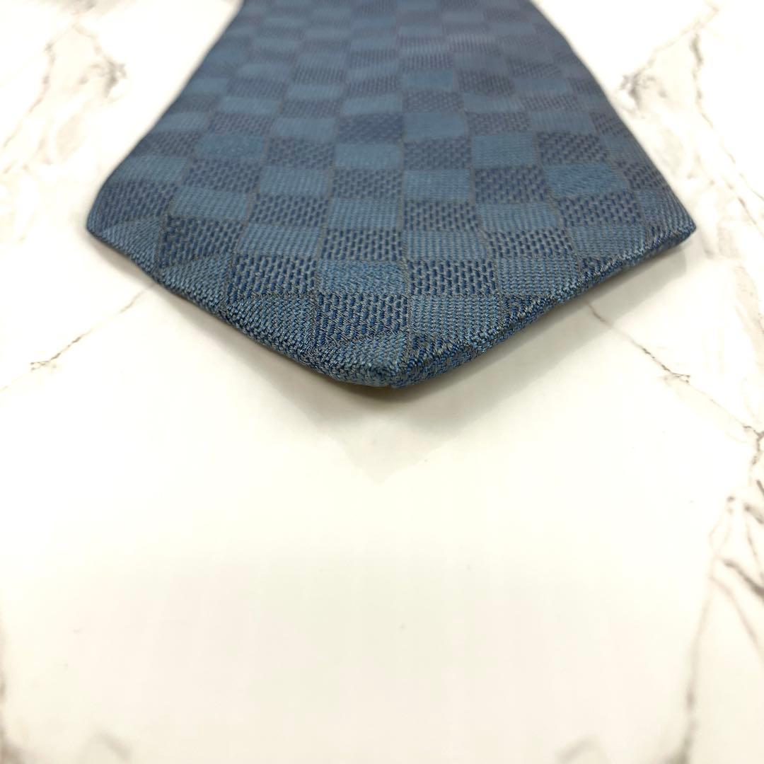 りん　美品　ルイヴィトン　ネクタイ　ダミエ　ソリッド　ジャガード　ブルーグ