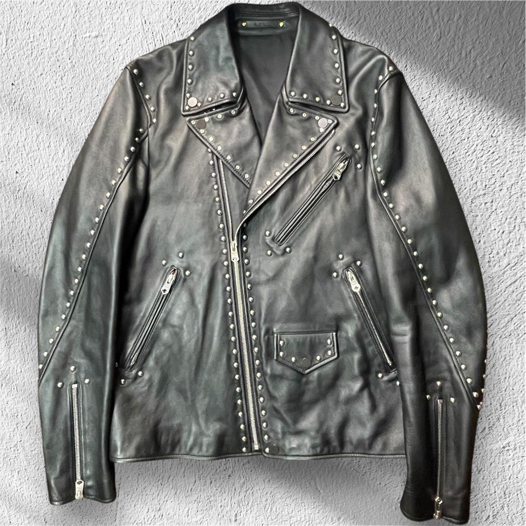 ハ*ト様 極美品 希少XLポールスミス 現行 フェザー スタッズ 革 ダブル ジ