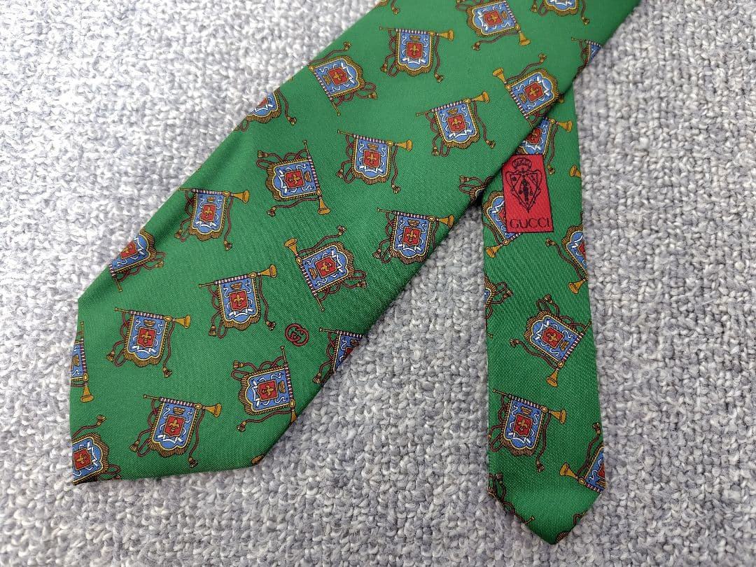 新品 GUCCI グッチ 緑 ネクタイ 100%シルク 箱付き