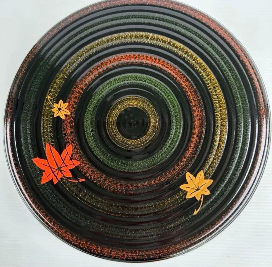 《新品•未使用》山中漆器　かすみ駒　紅葉茶櫃　　直径31.5❌13㎝