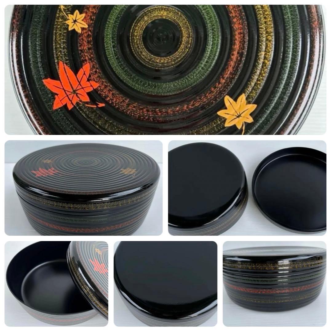 《新品•未使用》山中漆器　かすみ駒　紅葉茶櫃　　直径31.5❌13㎝