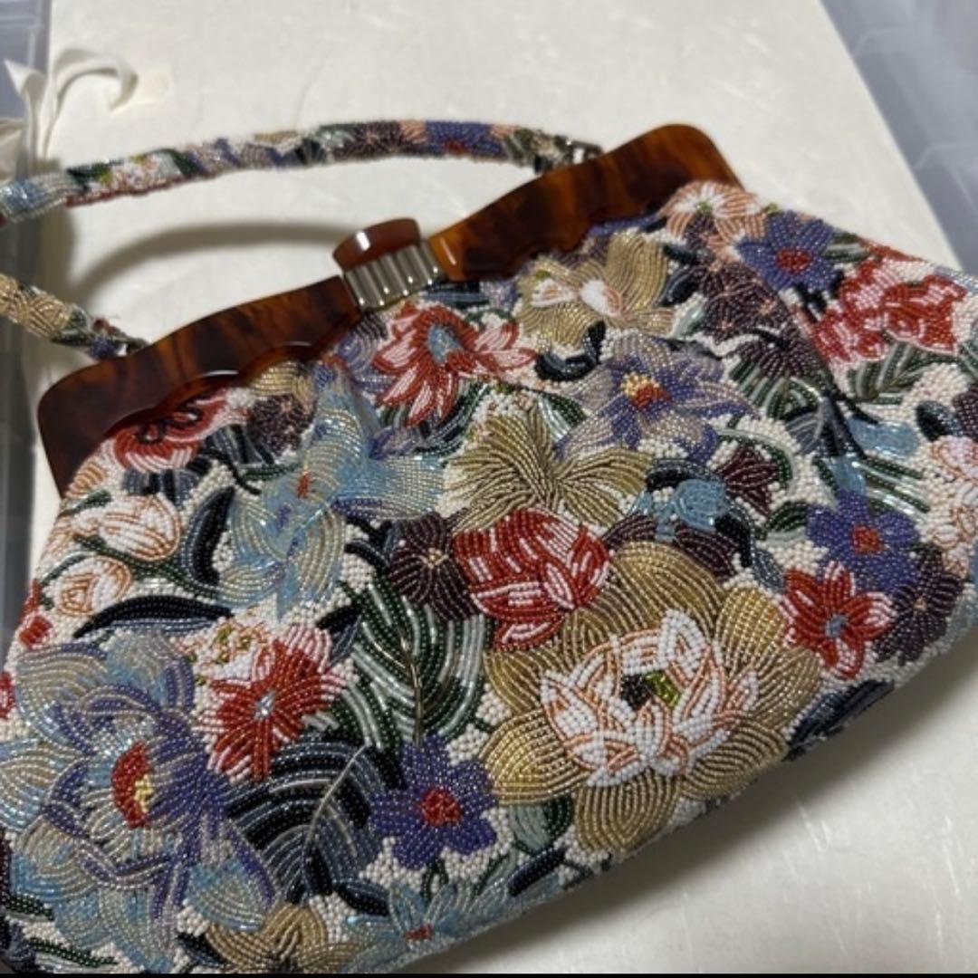 老*横様 【最終値下‼️】昭和レトロ✨ 高級 総ビーズハンドバッグ 花柄 和装用