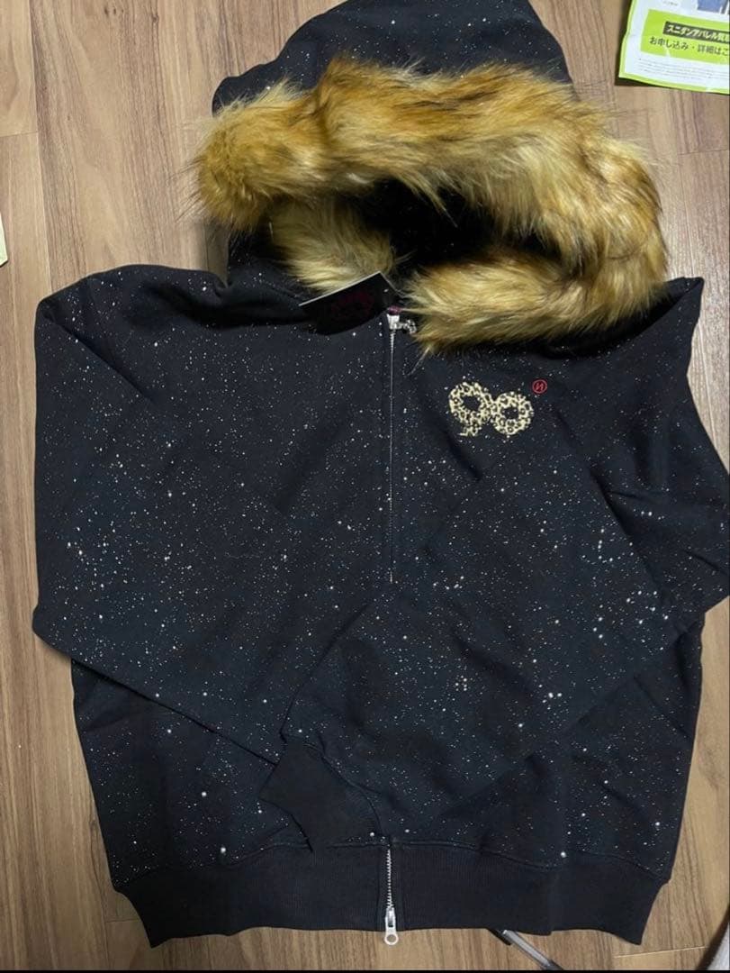 90 Logo Glitter Fur Zip Hoodie Mサイズ
