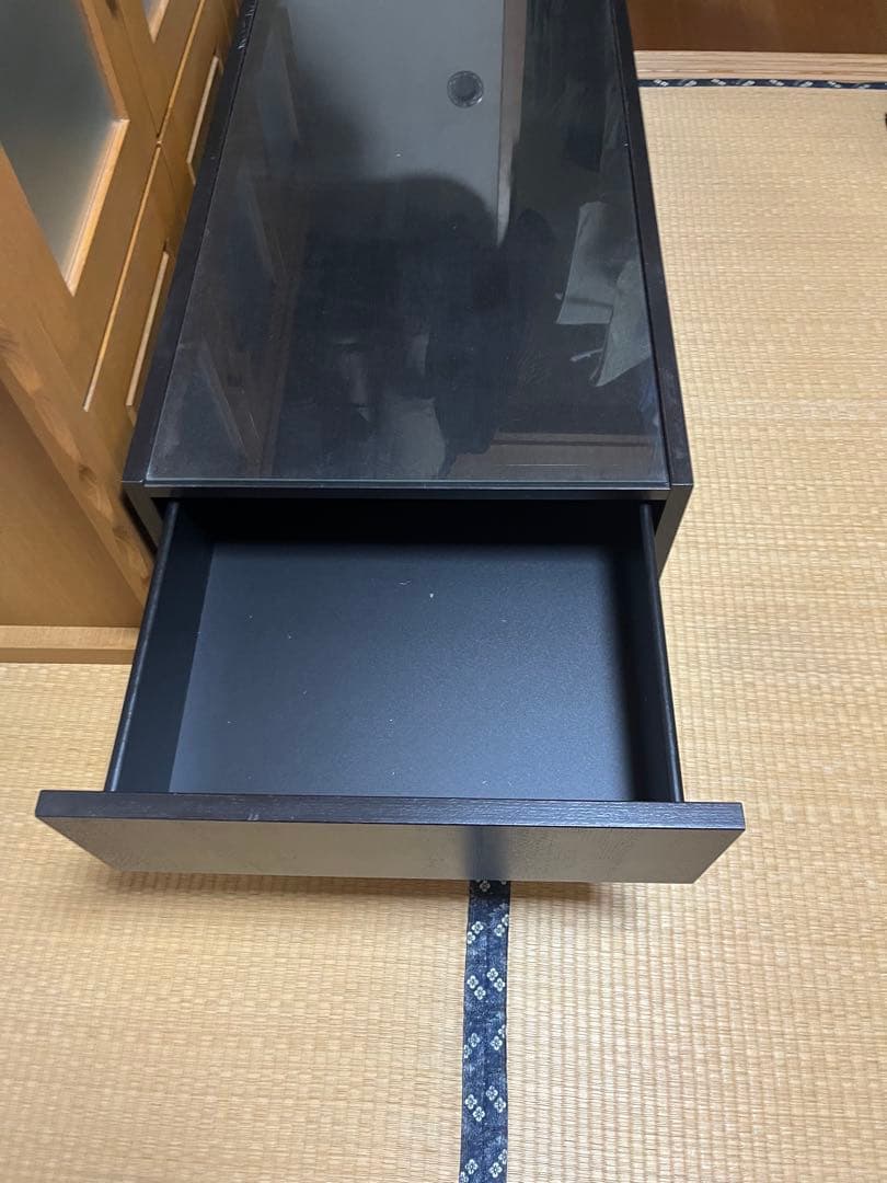 【たくや】 黒いガラス天板キャビネット 中型 2引き出し