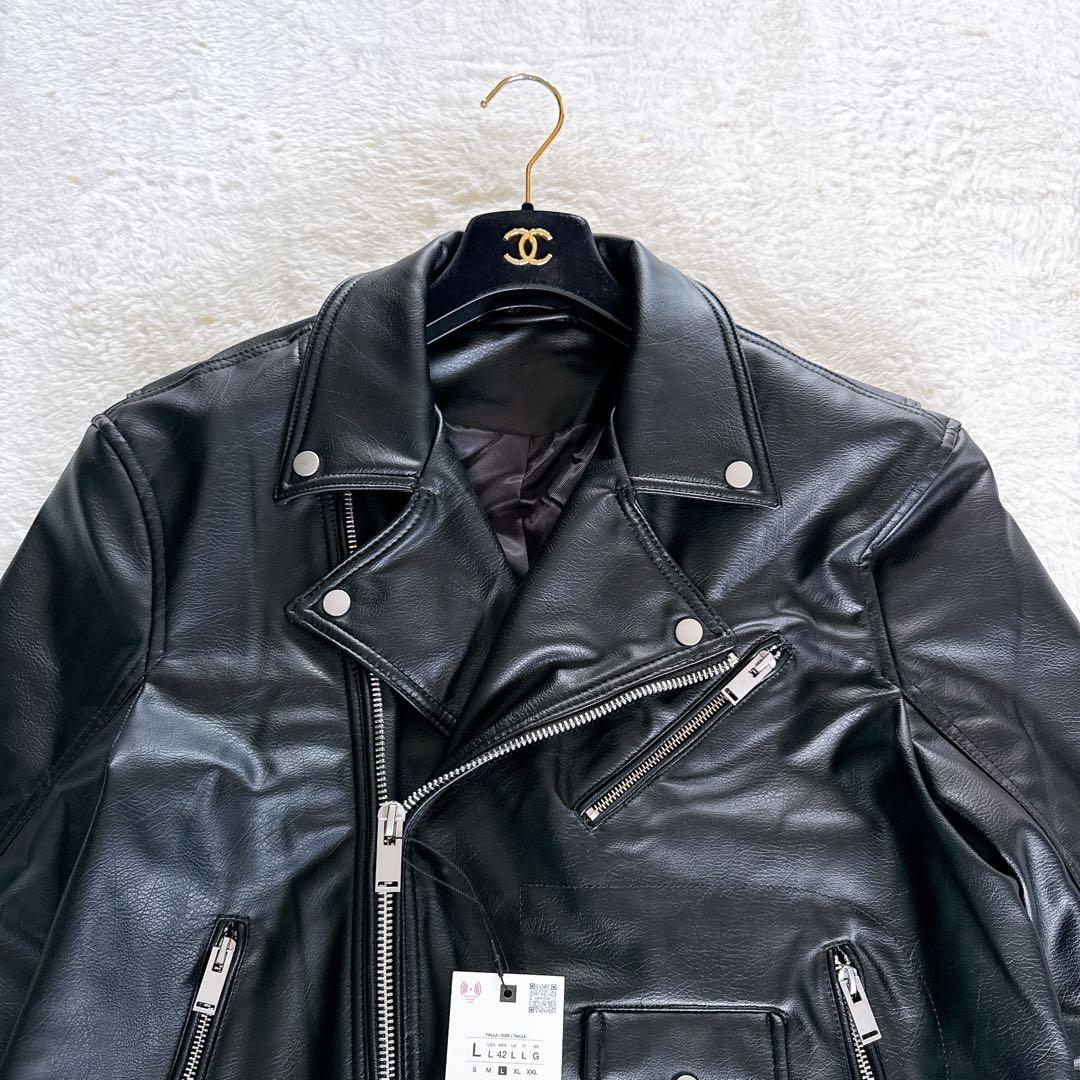 新品タグ付き✨【ZARA】ダブルライダース フェイクレザー ブラック L