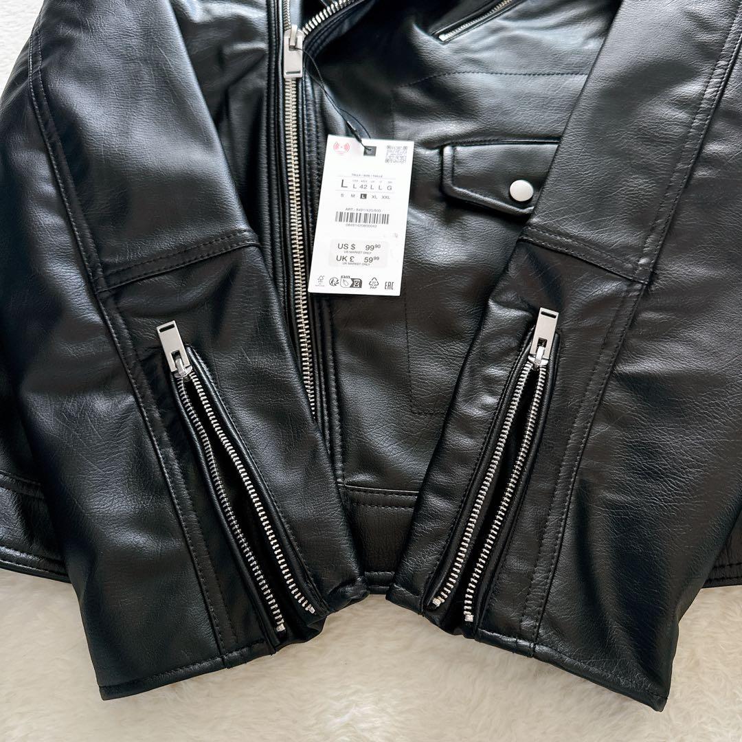 新品タグ付き✨【ZARA】ダブルライダース フェイクレザー ブラック L