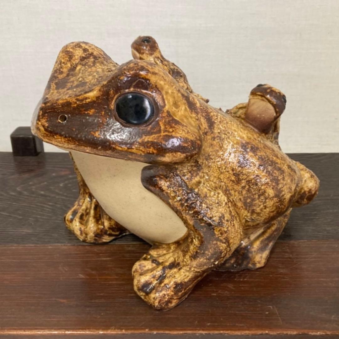 信楽焼 カエル 蛙 親子 三匹 陶器 大型 置物 オブジェ 庭 玄関 縁起物