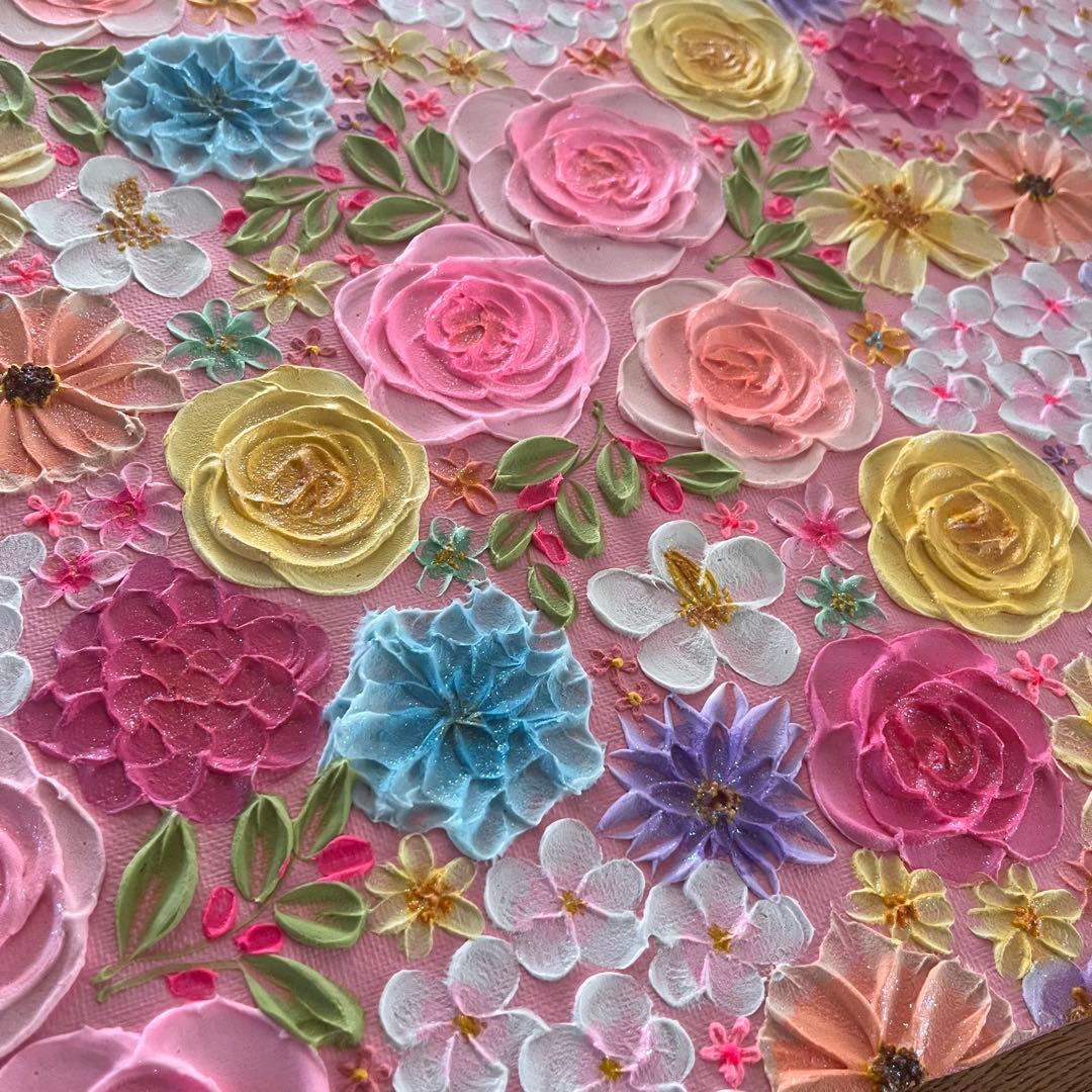 sale 絵画 テクスチャーアート 花の絵　ボタニカルアート フラワーアート
