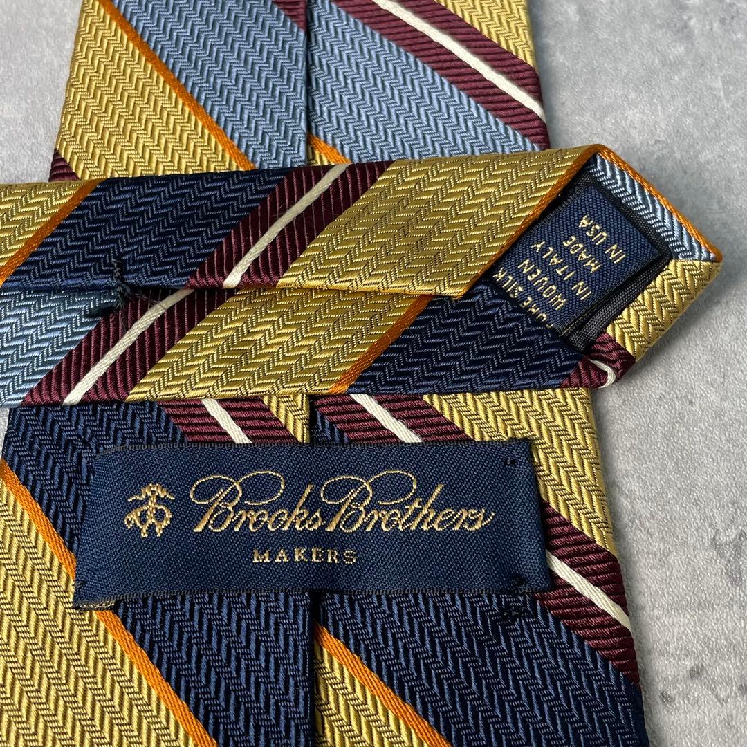 美品 Brooks Brothers ジャガード ストライプ ネクタイ 紺 金