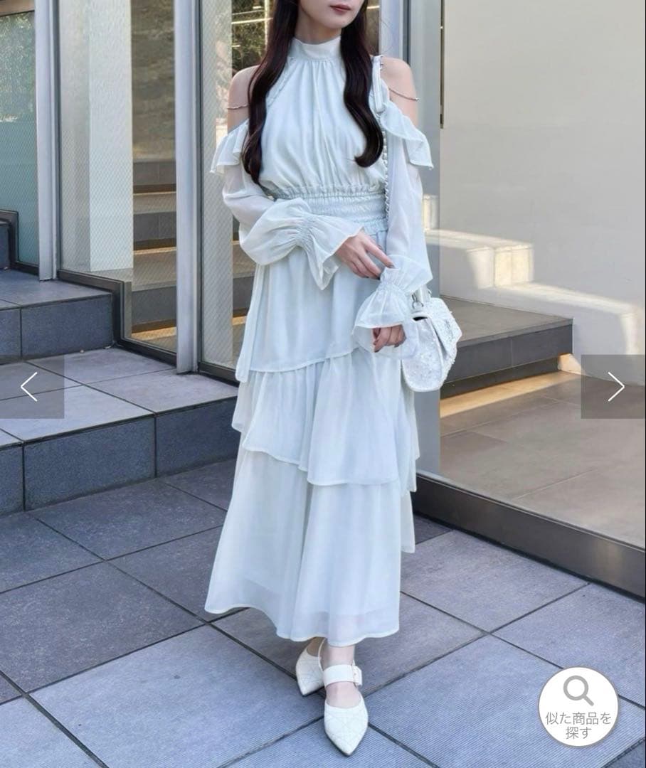 NICE CLAUP アメスリティアードロングワ ンピース 白