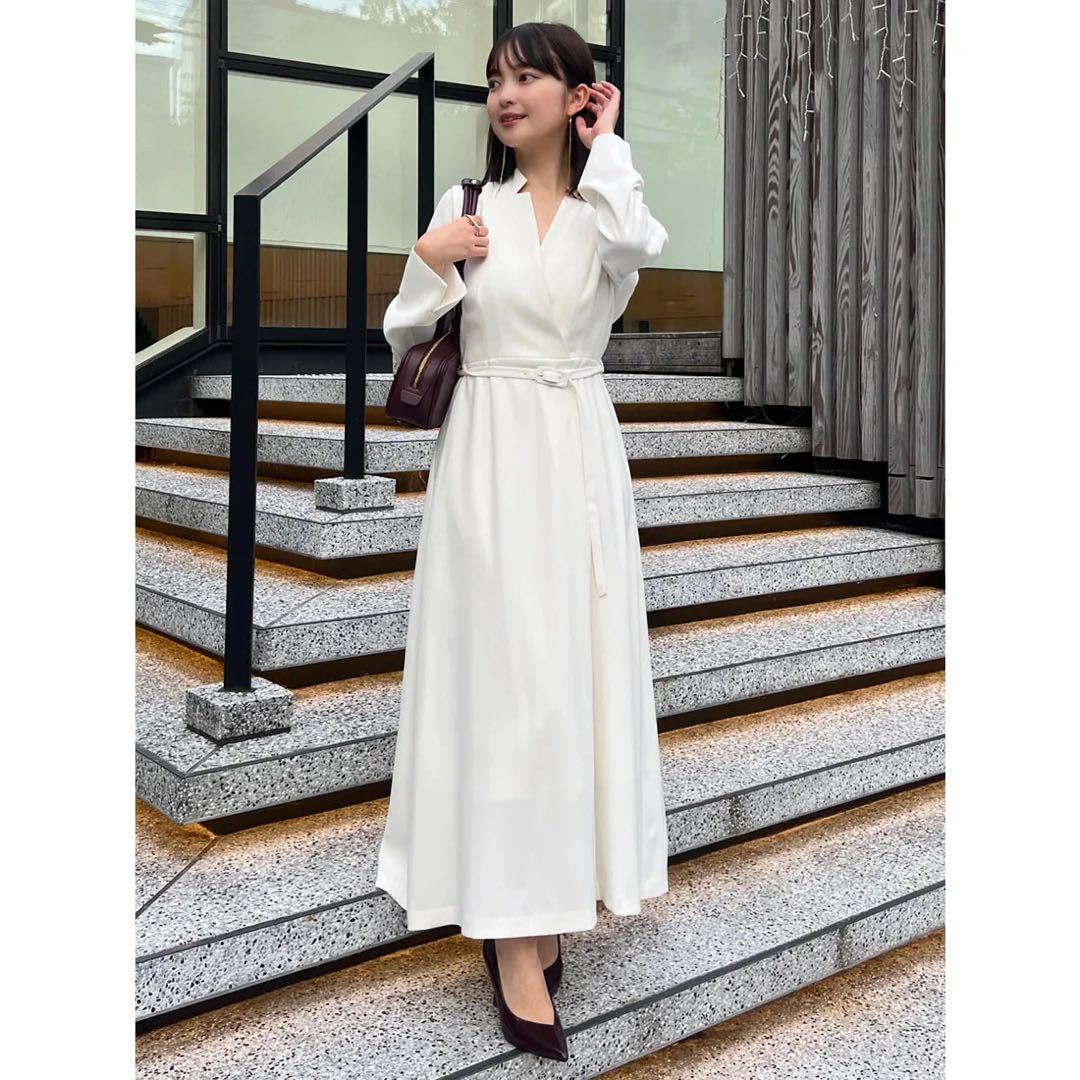 ・*・様 anuans ダブルサテンノーカラーワンピース　ネイビー S