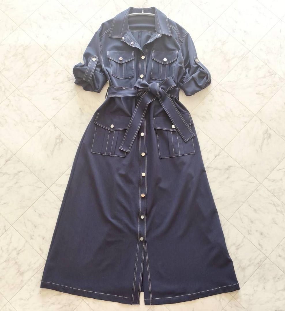 極美品 24SS グレースコンチネンタル 配色ステッチワークシャツワンピース