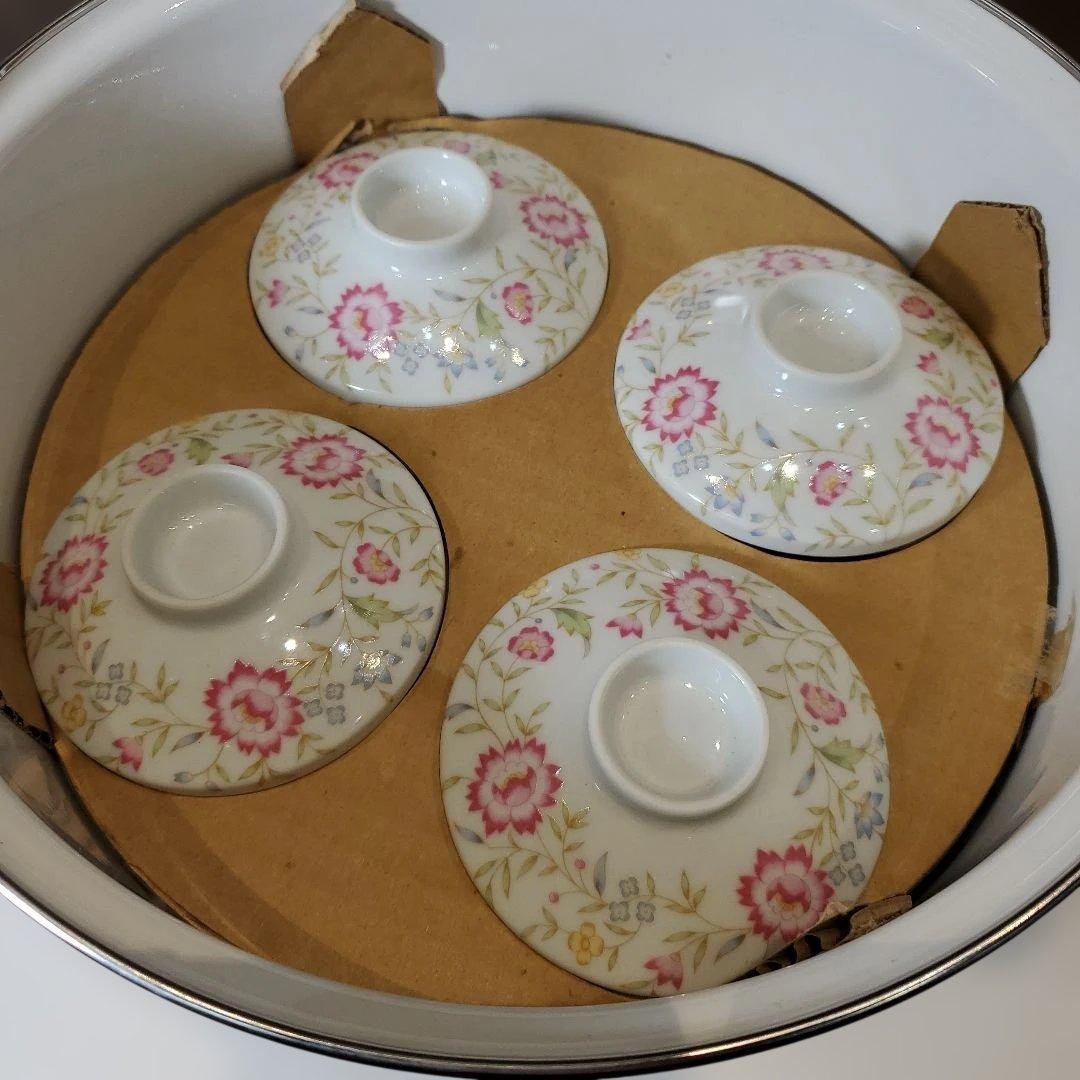 未使用品　EJIRY ピース　蒸し兼用鍋　蒸し茶碗付き　24cm　ほうろう