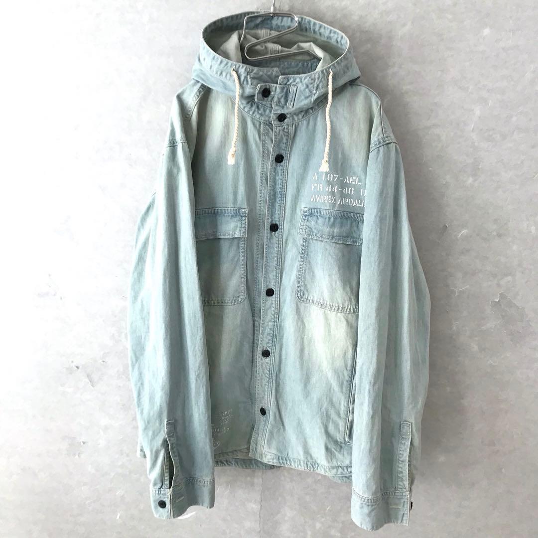 ＡＶＩＲＥＸ デニムジャケットパーカー ミリタリーパーカー 極美品 ＸＬ