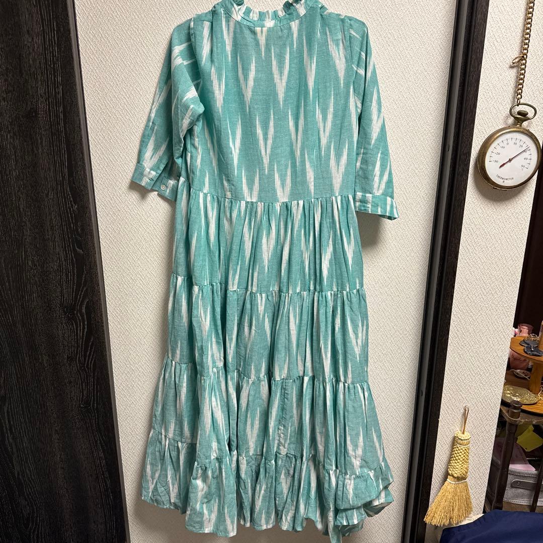 日本では入手不可My Mamas ターコイズ ティアードドレス Mサイズ
