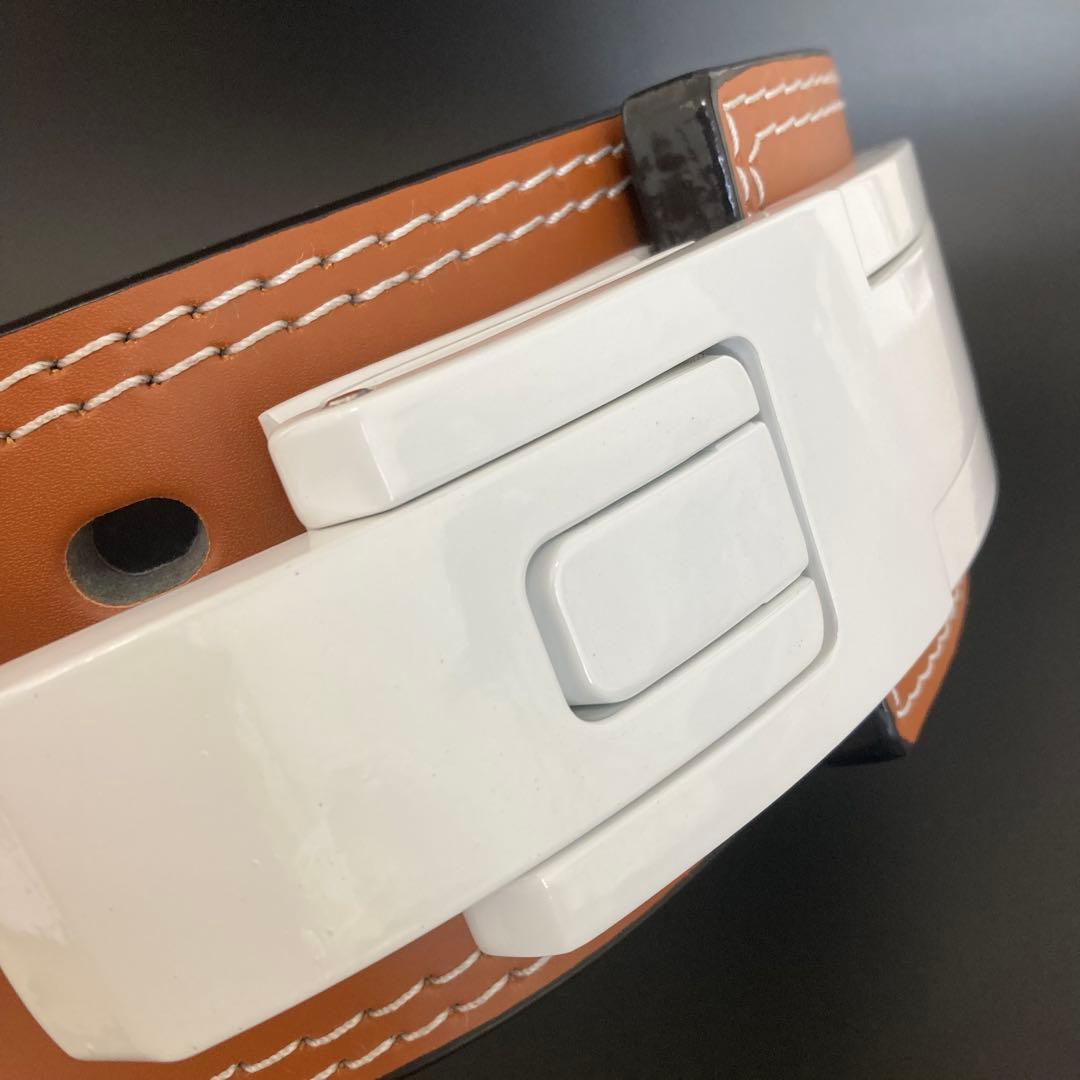 パワーベルト レバーアクション Sサイズ ワンタッチ可変式 本革 茶 バックル白