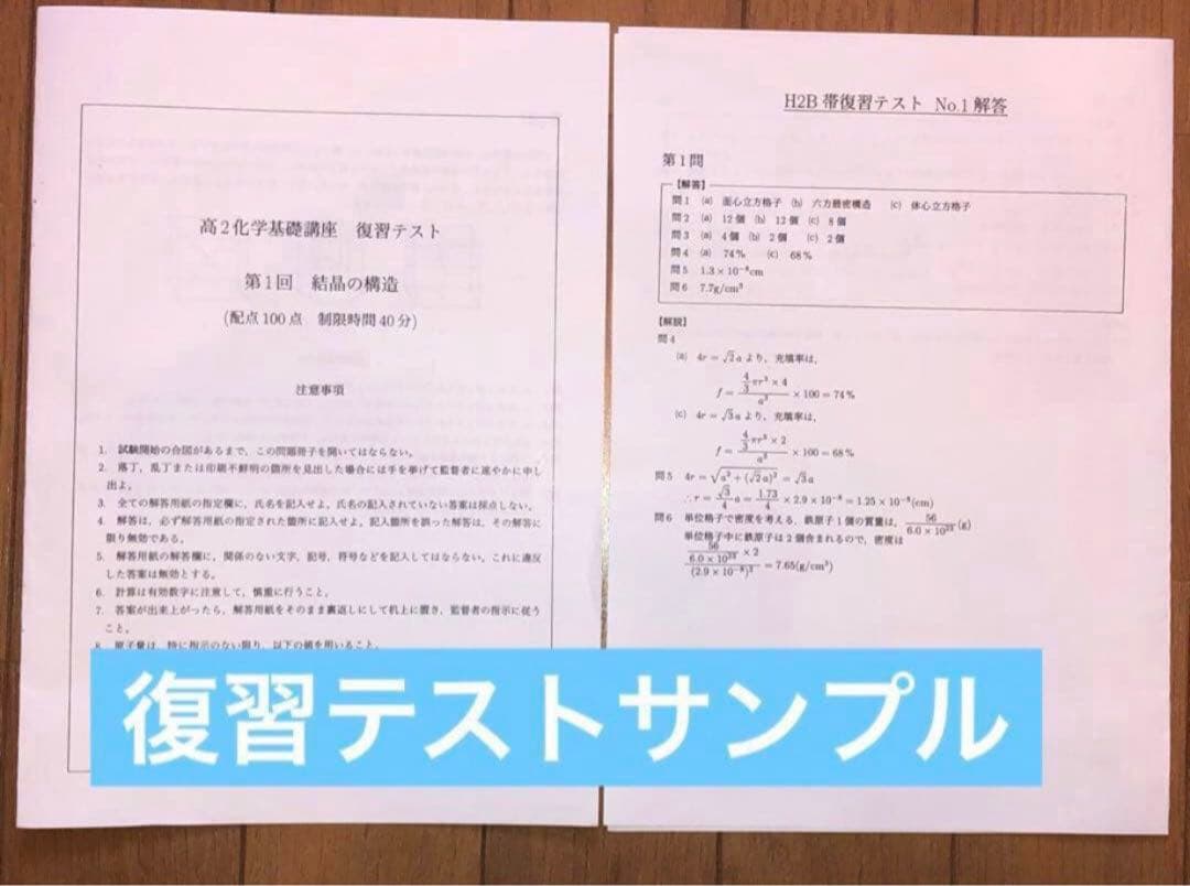 鉄緑会 高2 化学基礎講座 復習テスト　フルセット