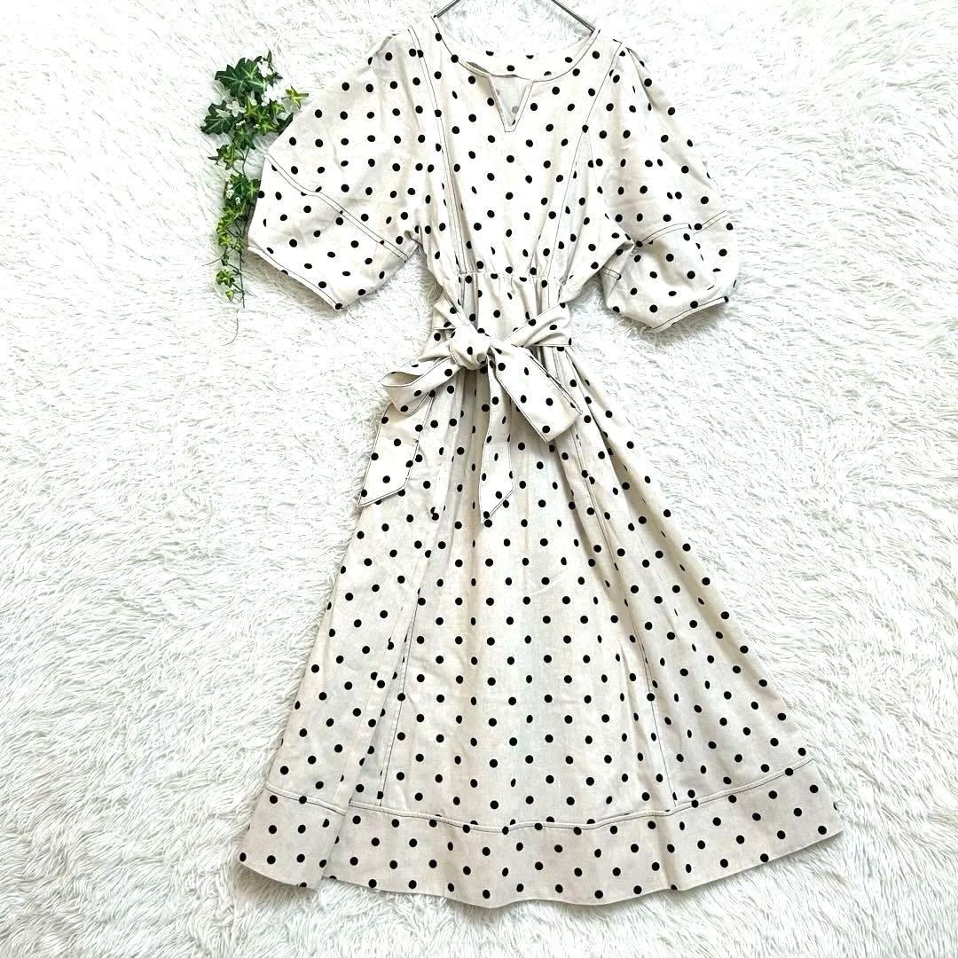 【完売品】美品　ナチュラルクチュール ランタンスリーブワンピース ドット　M