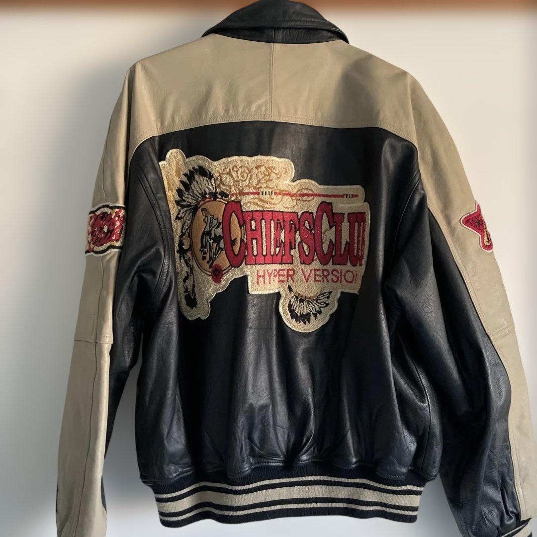 90's✨レザージャケット　スタジャン　本革　ワッペン　M オーバーサイズ