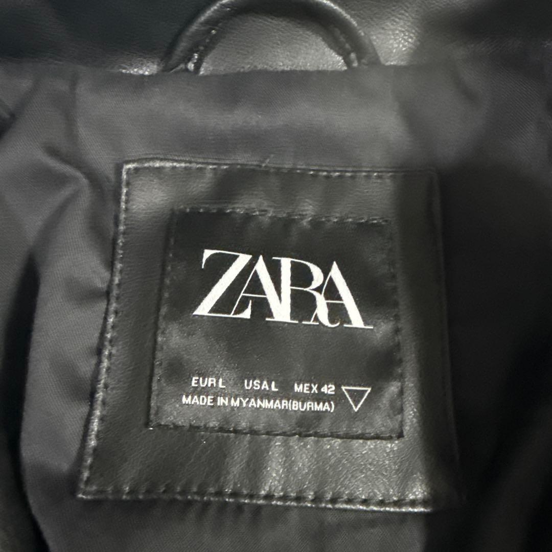 新品 L ZARA フェイクレザー ダブル ライダースジャケット ブラック