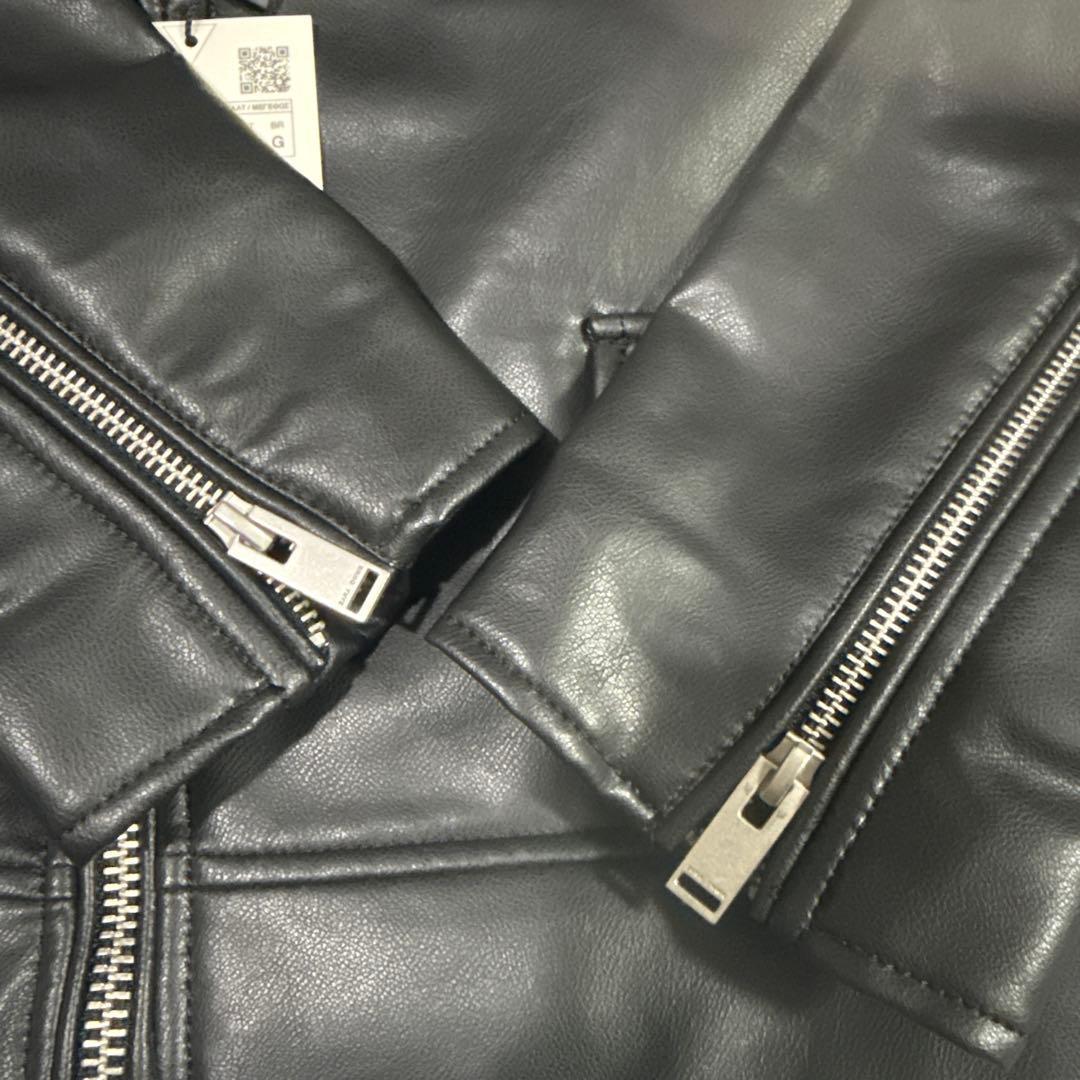新品 L ZARA フェイクレザー ダブル ライダースジャケット ブラック